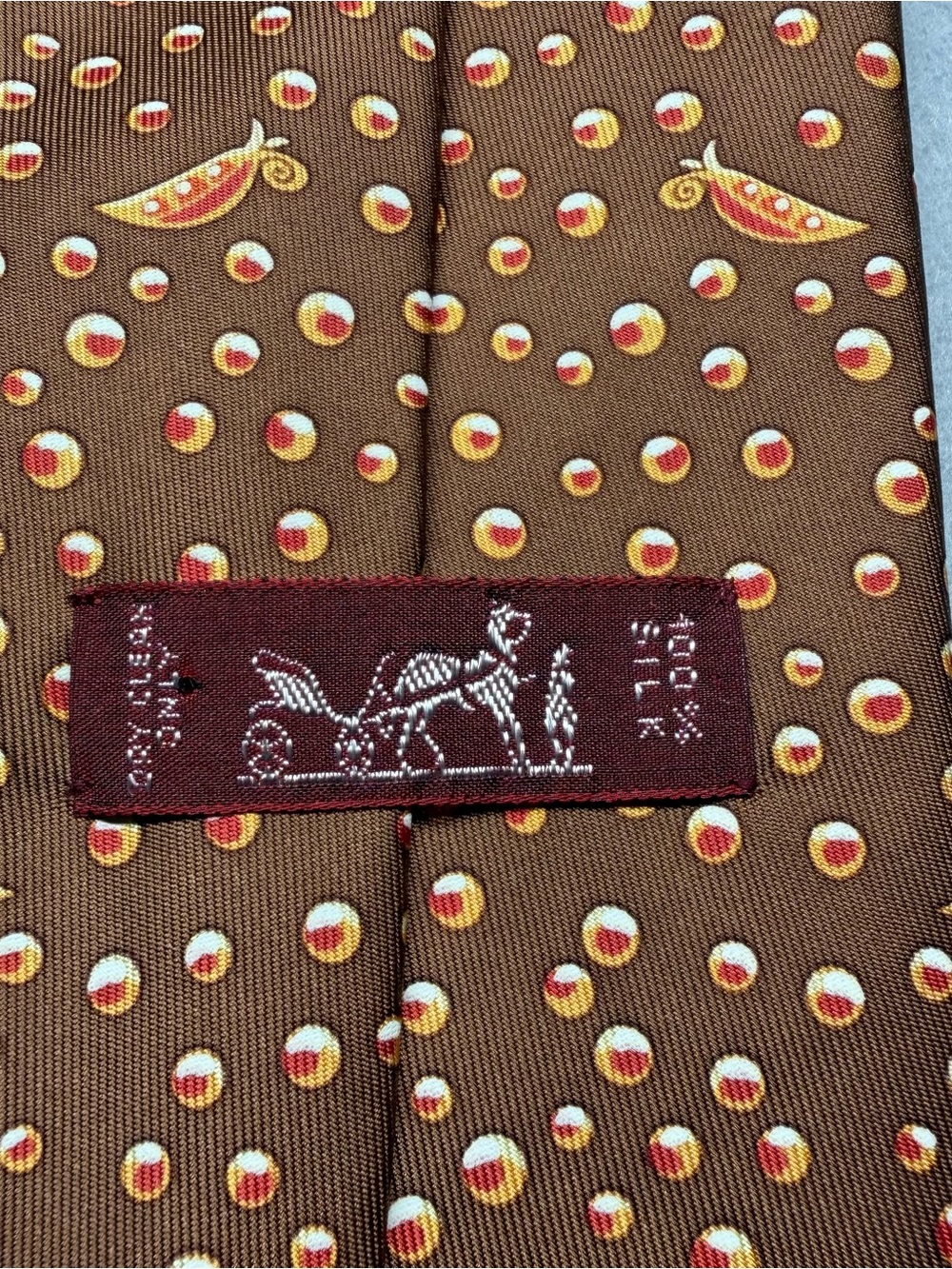 Vintage Hermes Brown Tie 100% Silk Pea Pod Pattern 7991EA - Picture 5 of 7